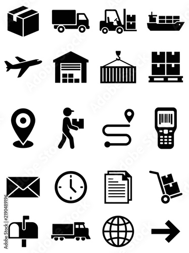 Logistics And Delivery Vector Icon Set Black Silhouette Symbols