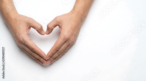 Two hands making heart shape gesture against white background symbolizing love care and friendship