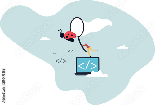 Programming debug search for application software bug and fix code.life and employment of people.flat design.