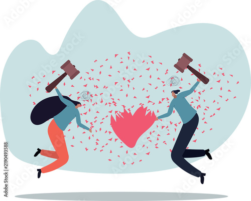 Marriage difficulties problem, divorce or violence or painful in broken relationship couple.life and employment of people.flat design.