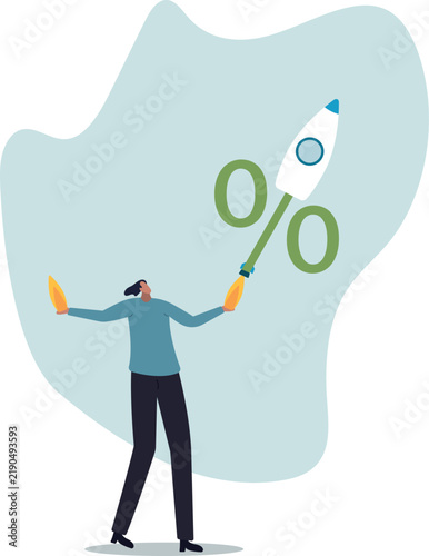 Interest rate rising up, Federal reserve or central bank raising policy, inflation or monetary percentage .life and employment of people.flat design.