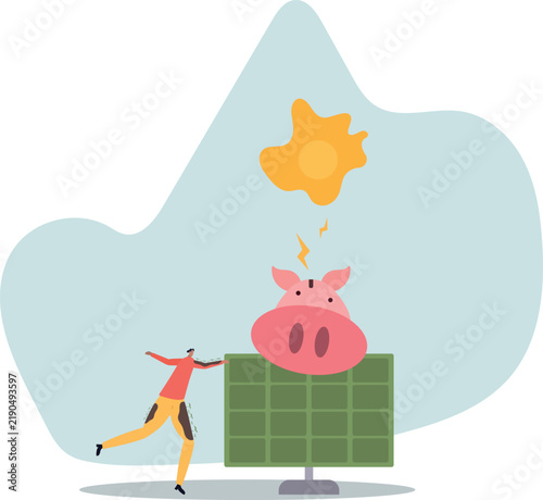 accumulation of solar energy using solar panels.life and employment of people.flat design.