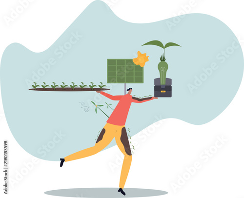 Alternative energy and agriculture. The concept of purity of nature.life and employment of people.flat design.
