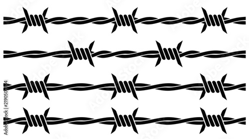 Vector illustration of set of barbed wire fence patterns for security and border concepts on a transparent background