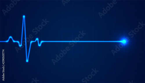 Emergency ekg monitoring. Blue glowing neon heart pulse. Heart beat. Electrocardiogram