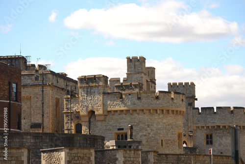 Fotografie This image shows the historic stone walls and towers of a medieval castle under