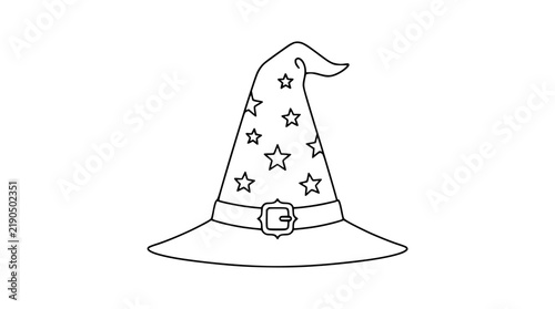 Obraz na plátně Black and white line art illustration of a wizard hat