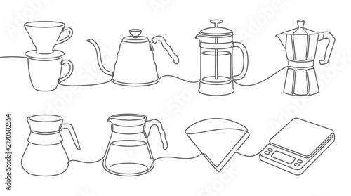 Coffee Brewing Equipment Line Art Collection
