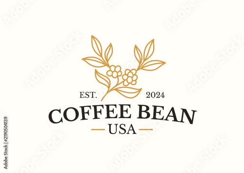 Elegant Botanical Coffee Branch Logo Design with Line Art Cherries for Cafe, Roaster