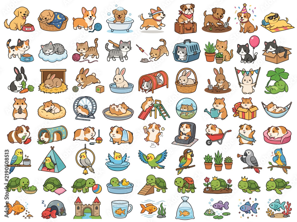 Fototapeta premium Cute Cartoon Pet Food Fun Illustrations.