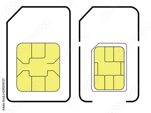 Foto SIM Card Icon Front and Back with Microchip Design Isolated on White Background