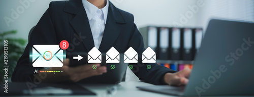 AI security scanning concept showing incoming messages being automatically checked for threats risks and suspicious content through intelligent analysis and digital protection