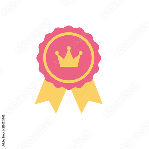 Pink and yellow award ribbon with crown icon