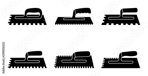 Black notched trowel set, construction tools, graphic design elements