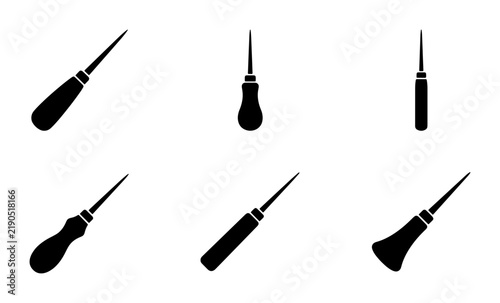 Foto Black awl tools on white background, graphic design, sewing and