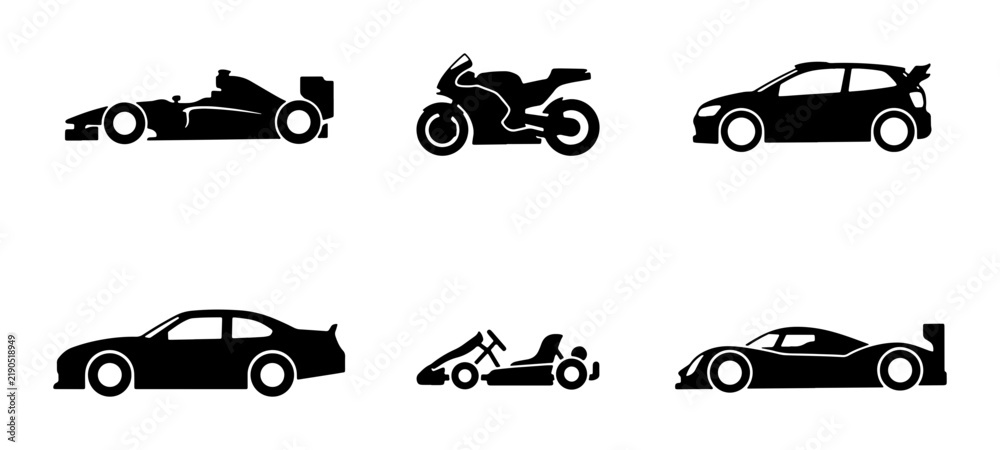 Fototapeta premium Black vehicle icons, silhouette style, graphic resources, transport