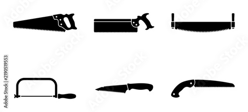 Fotografía Black saw silhouettes, tools for cutting and woodworking, graphic