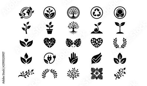 Green Leaf Eco Environment Nature Symbol Vector Icon Collection