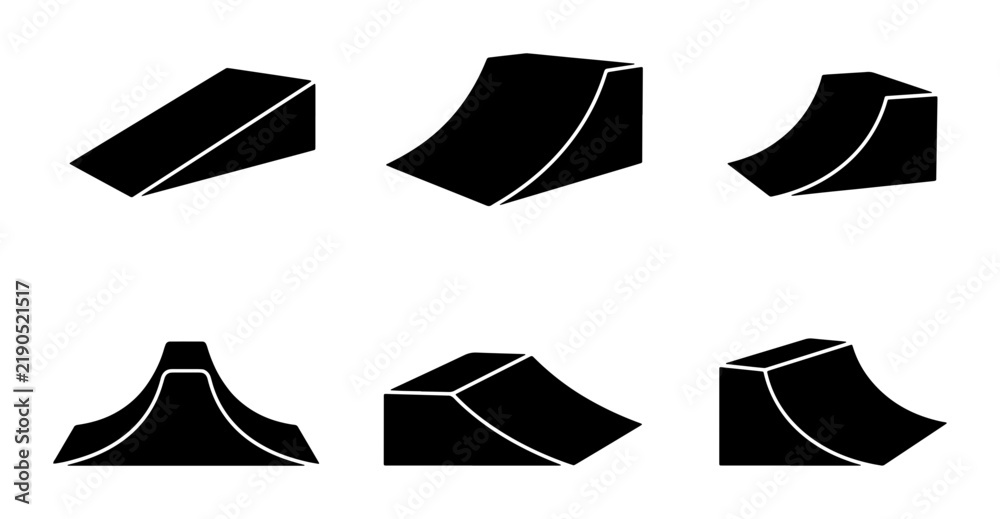 Obraz premium Black ramps and obstacles silhouettes, skatepark elements for extreme