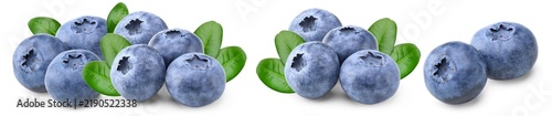 blueberries with green leaf isolated on white background. macro. clipping path