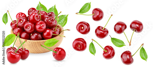 red cherry isolated on white background. clipping path