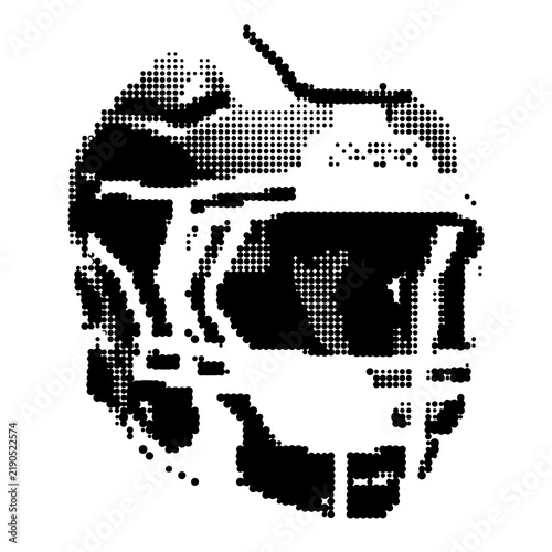 Halftone silhouette front view of American football helmet