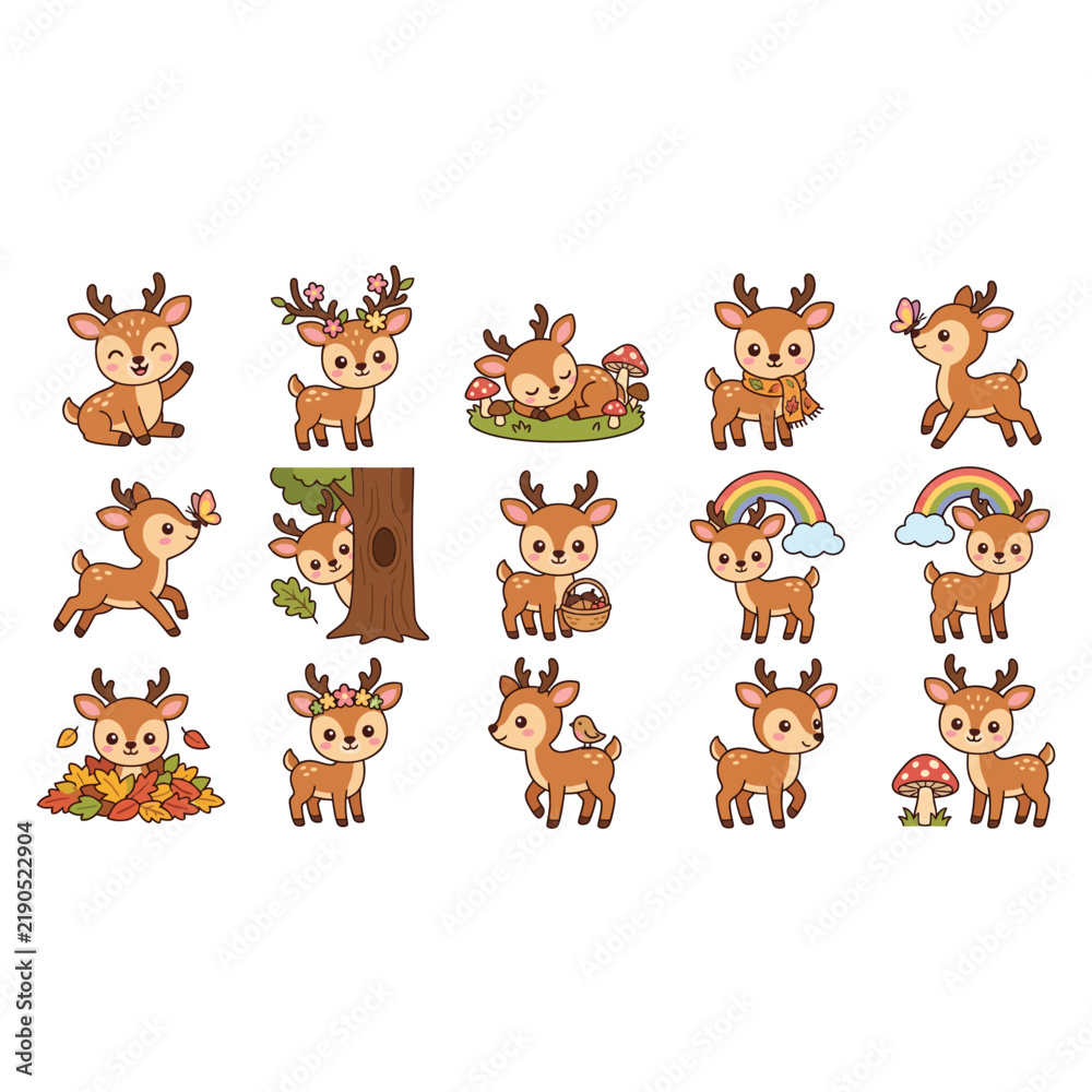 Obraz premium Collection of detailed illustrated autumn forest animals and mushrooms.