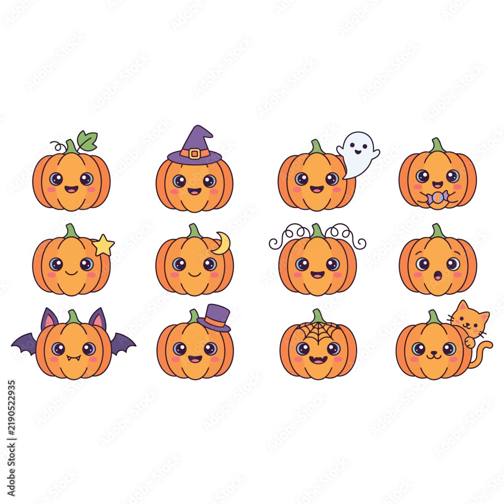 Fototapeta premium Cartoon orange fruits with happy faces and accessories vector illustration.