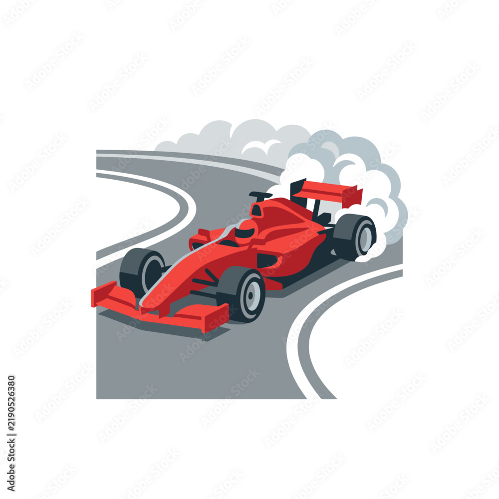 Obraz premium Red Formula One Race Car Drifting on a Track Corner
