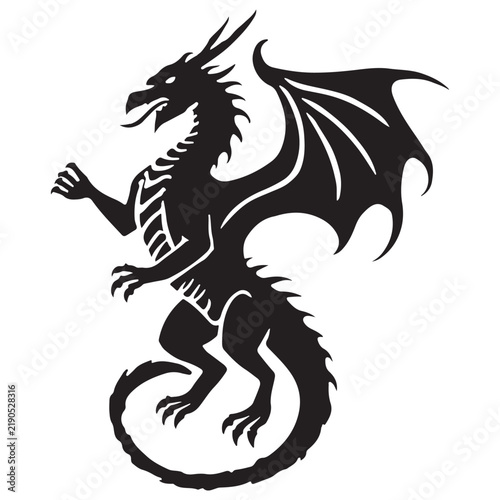 Black Dragon Silhouette Vector Graphic for Tattoo and Logo Design