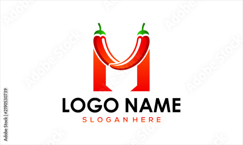 Letter M Chili Pepper Logo Design Template, Spicy Food Brand Identity, Red Hot Spice Vector Icon Symbol
