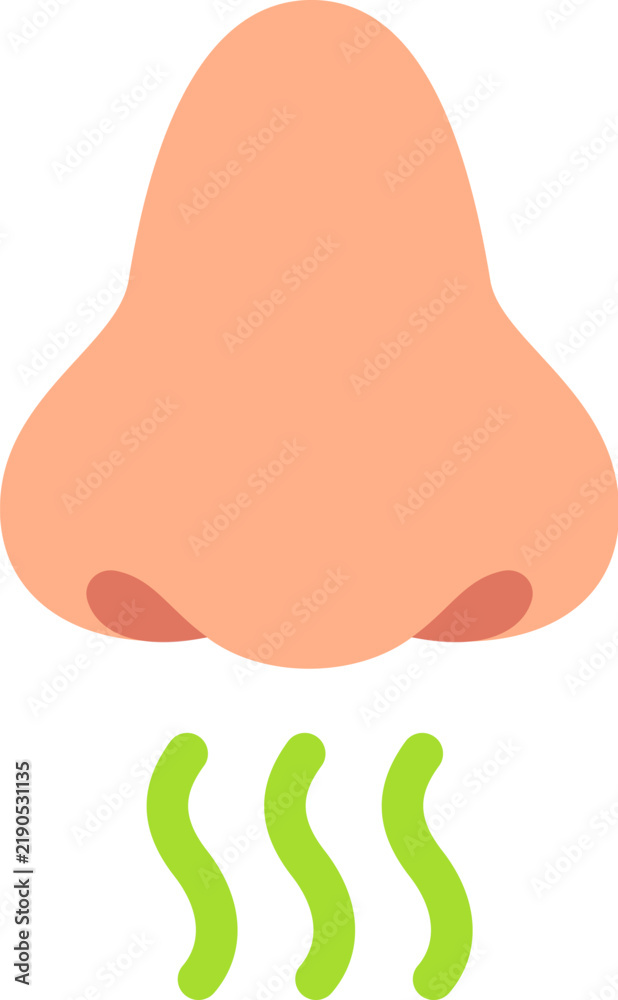 Obraz premium Nose and smelling icon with stink lines. Simple, minimal flat cartoon vector illustration.