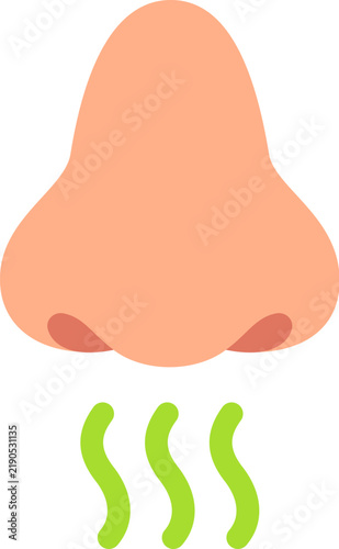 Nose and smelling icon with stink lines. Simple, minimal flat cartoon vector illustration.