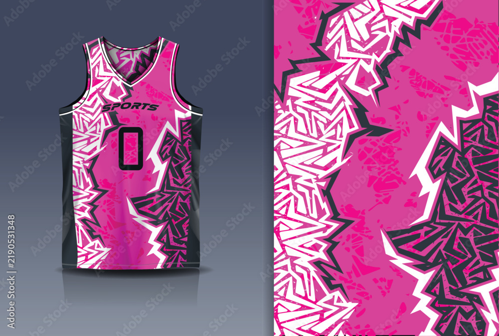 Obraz premium Basketball Jersey Sport Streetwear Design Abstract Shattered Geometric Graffiti Pattern Pink Black White Sublimation Fashion