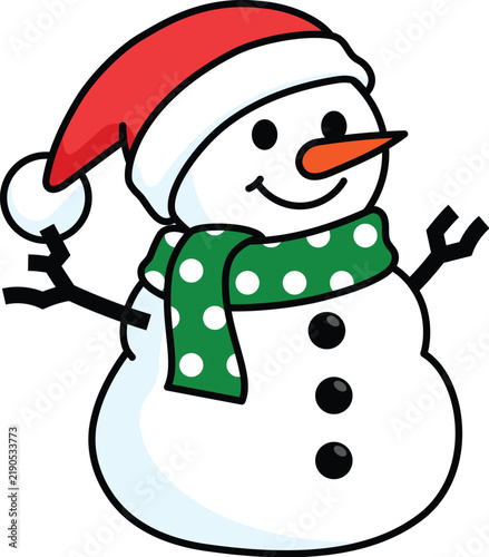 Foto Cute snowman with Santa's hat and red scarf cartoon, winter snowman with christm