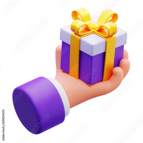 hand holding gift box 3d icon illustration