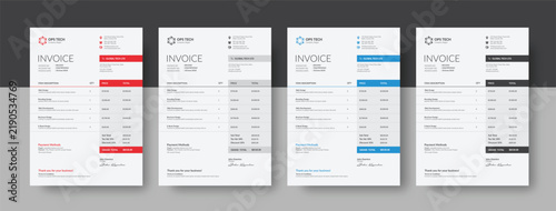Clean invoice template design. Invoice Design Template. Simple Invoice Layout. Minimal Invoice Layout. Bill payment, Price receipt, Invoice bill, Bill Receipt and payment agreement. Invoice Set.