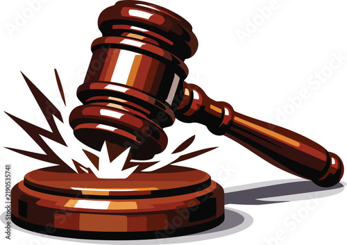 Wooden Judge Gavel Hitting Sound Block Vector Illustration for Law and Auction Concept