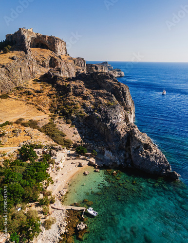 Aerial View Rocky Cove Near Lindos. Rhodes