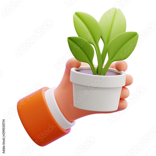 hand holding plant pot 3d icon illustration