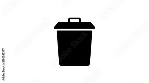 Solid black minimalist trash bin icon with a simple lid and clean geometric silhouette on a white background.