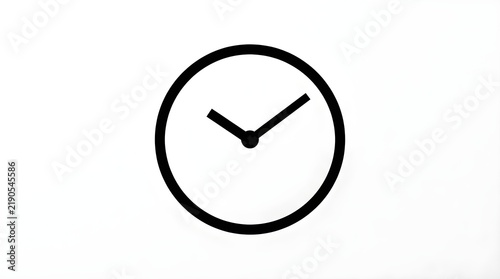 Minimalist black and white clock icon with clean circular lines and simple hands on a white background.