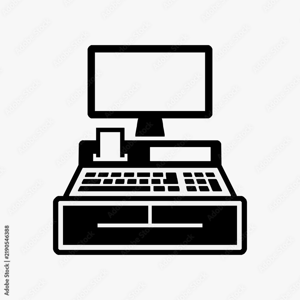 Fototapeta premium Creative Black and White Line Drawing of Classic Desktop Computer with Monitor and Keyboard for Digital Art Icons or Design