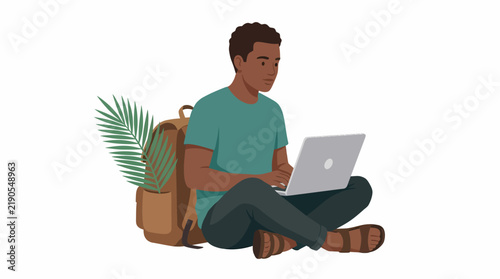 African American Male Digital Nomad Working on Laptop