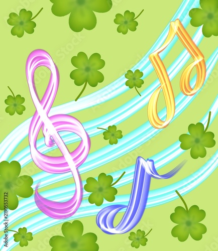 Umusic and shamrock leaf pattern
