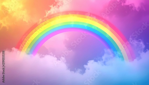 Vibrant rainbow arch surrounded by misty atmospheric texture, colorful weather and creative background