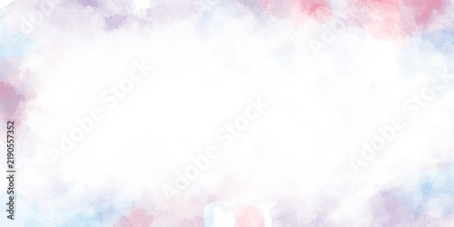 Soft cloud-like pastel watercolor border in pink, purple, and light blue tones surrounding a white central space.