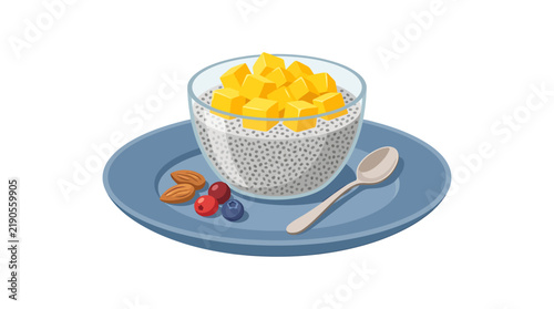 Healthy Chia Seed Pudding Plate with Fresh Mango