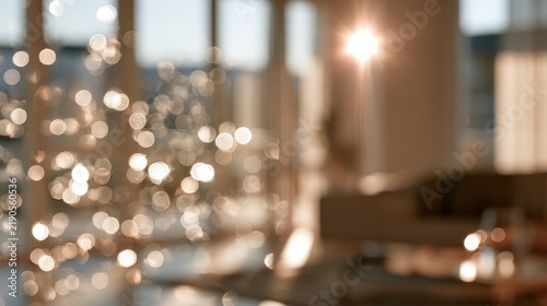 Sparkling bokeh dreamy atmosphere concept celebration optimism focus on ethereal penthouse interior Blend mode. 