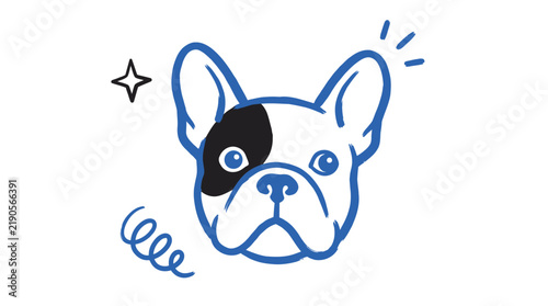 Cute french bulldog head vector illustration featuring playful blue line art style for modern creative projects